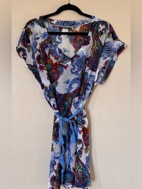 Tommy Bahama Paisley V-Neck Tie Waist Swim Cover-Up – Blue/Multi – Size S